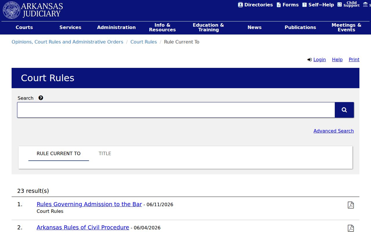 Benton County civil court docket Arkansas civil procedure rules