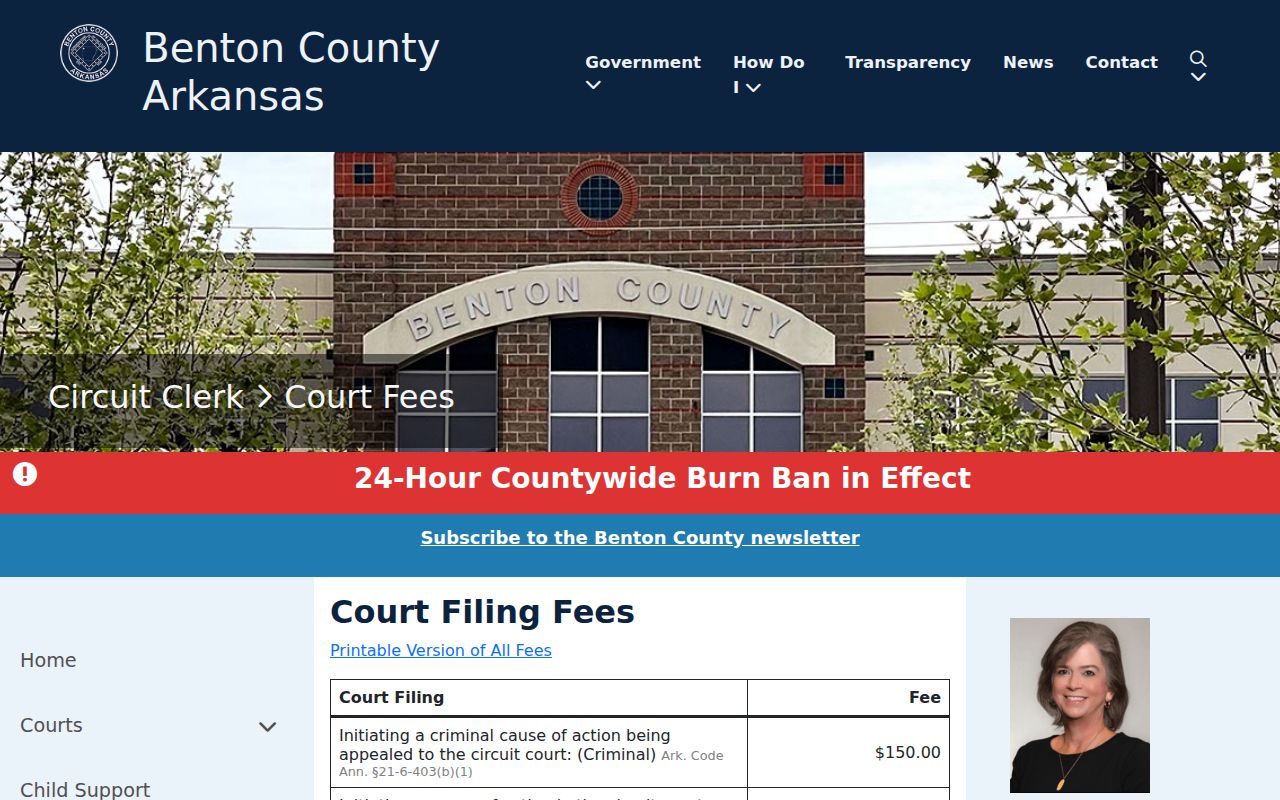 Benton County civil court docket copy fee information