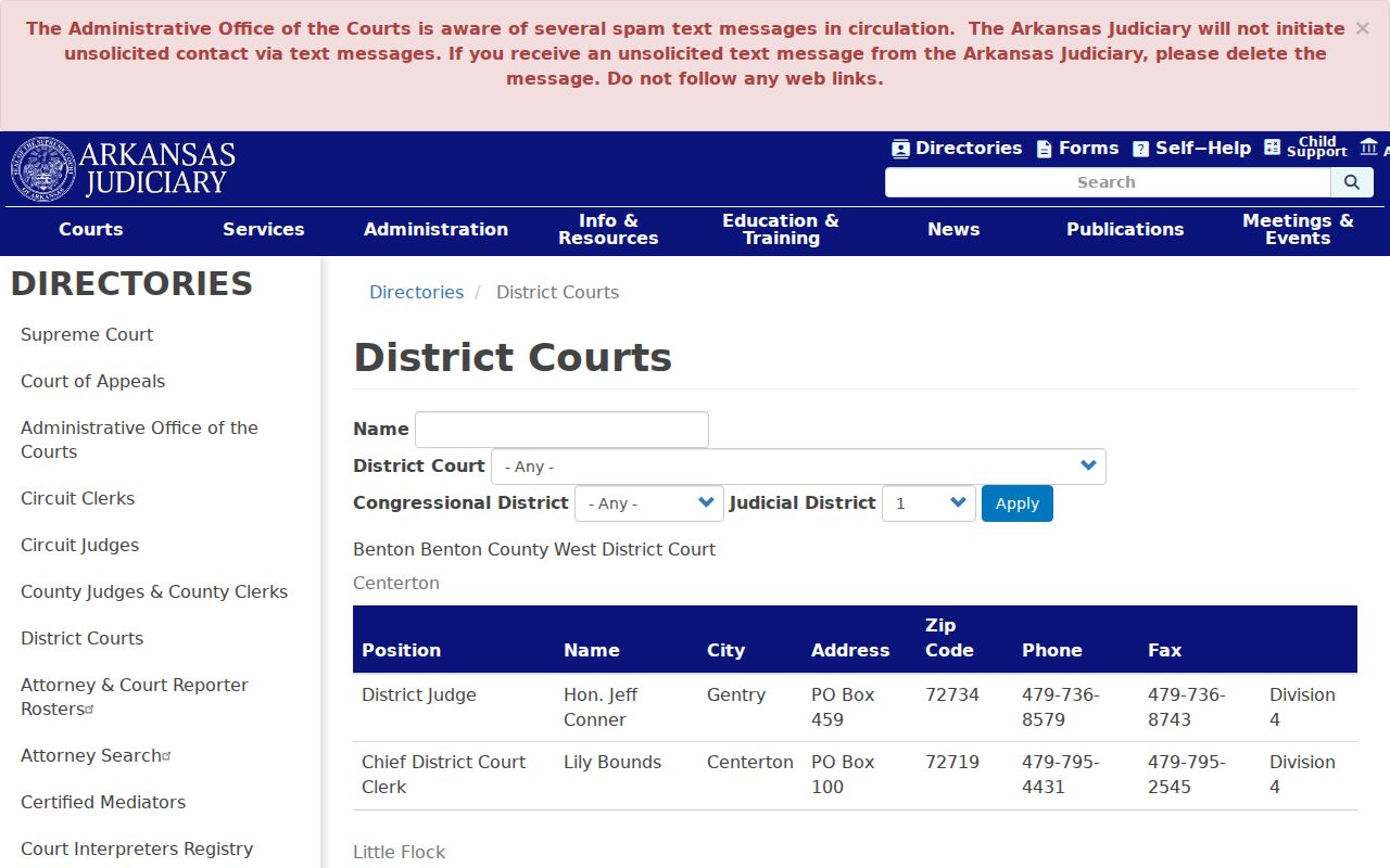 Benton County traffic court records Arkansas District Court directory